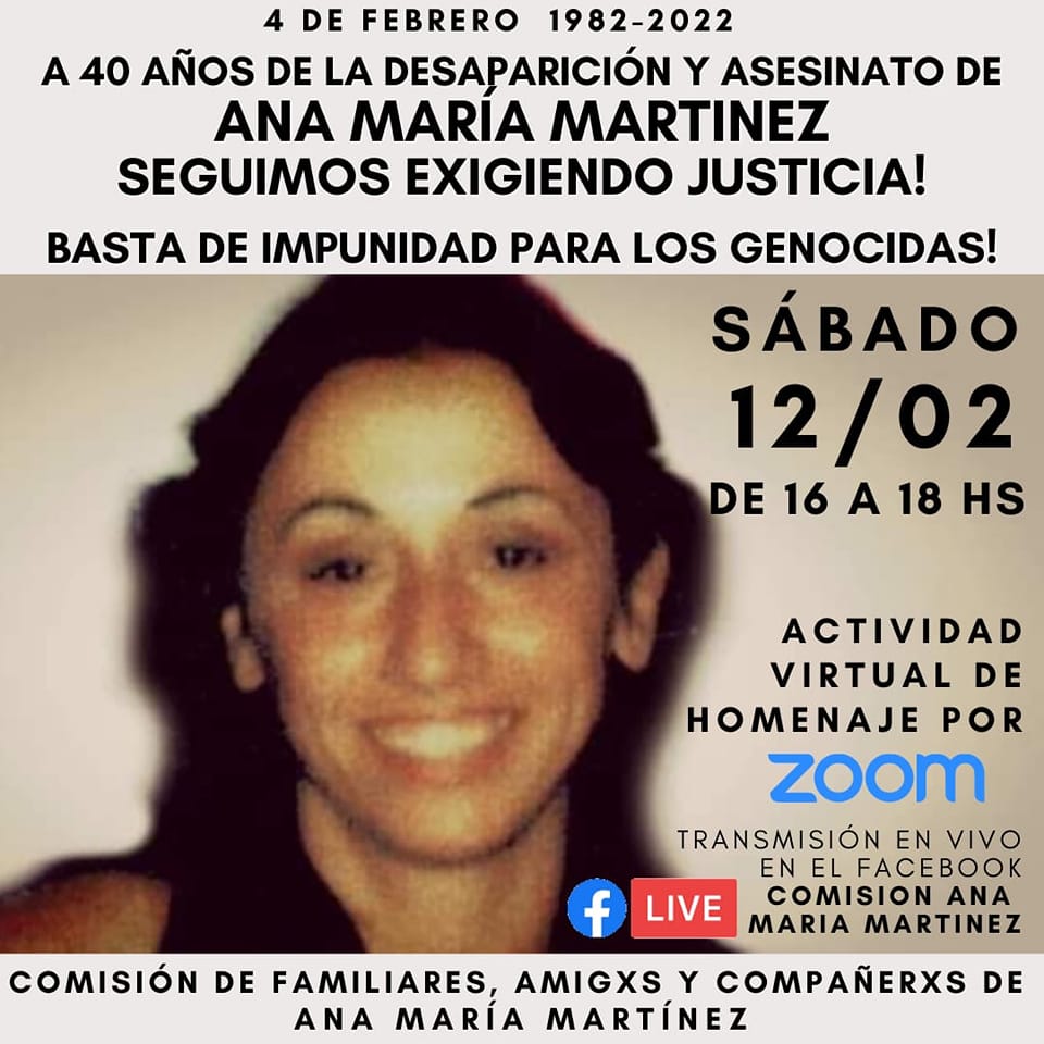 A 40 años de la desaparición y asesinato de Ana María Martinez seguimos exigiendo justicia!