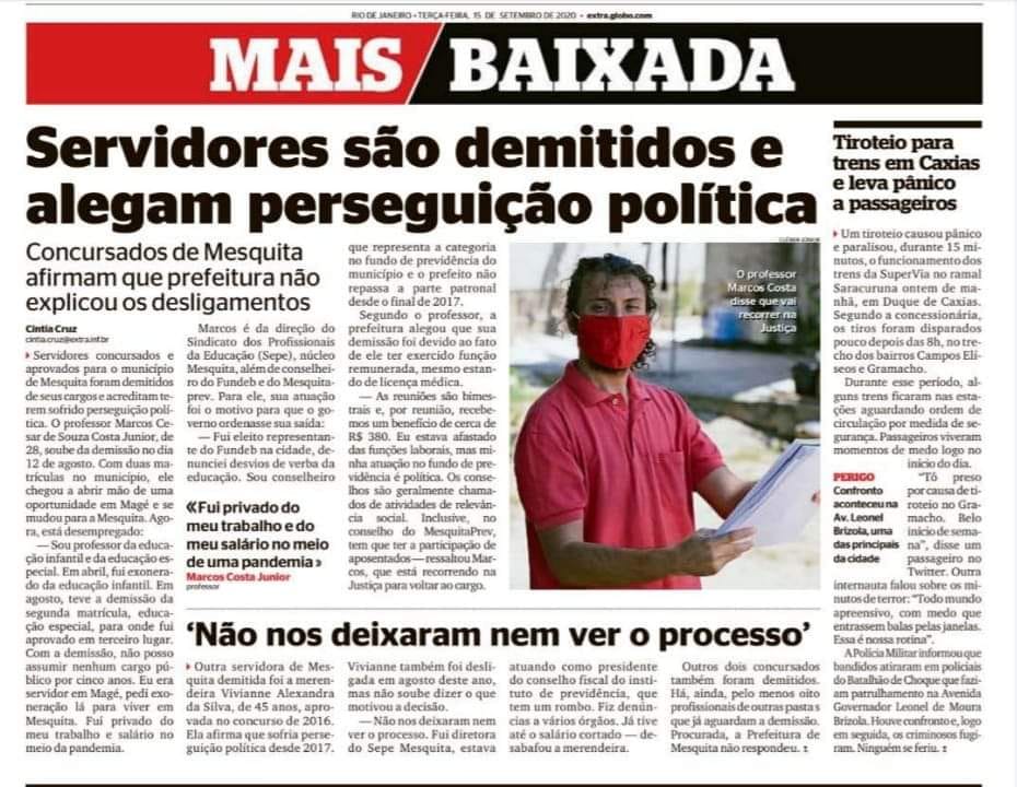 Em Mesquita, na Baixada Fluminense, governo dos irmãos Miranda persegue trabalhadores da Educação