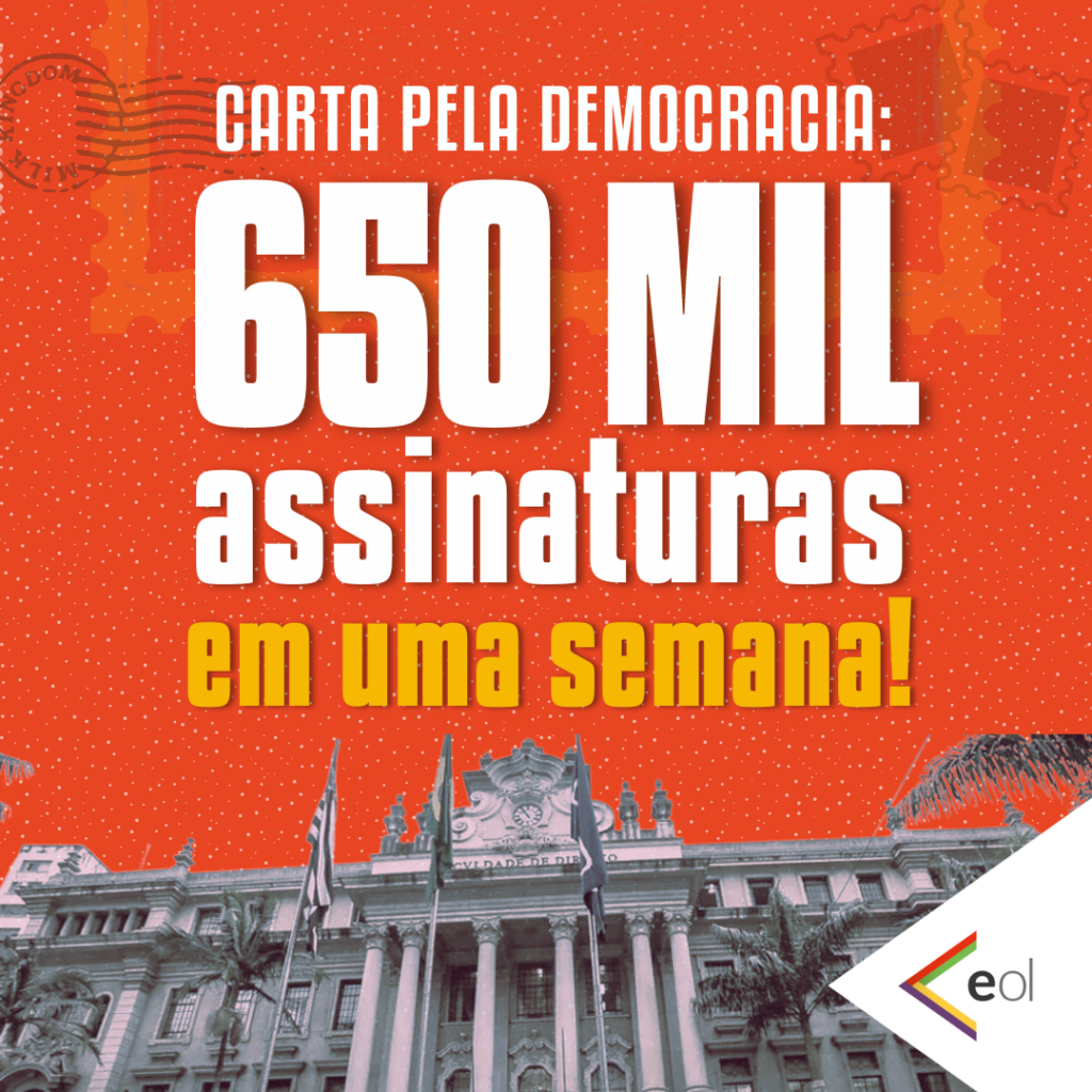 Carta em defesa da democracia atinge 650 mil assinaturas em uma semana