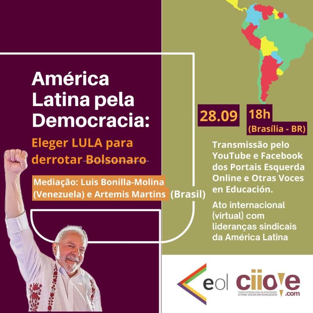 América Latina pela Democracia: participe do ato virtual, no dia 28, pela vitória de Lula
